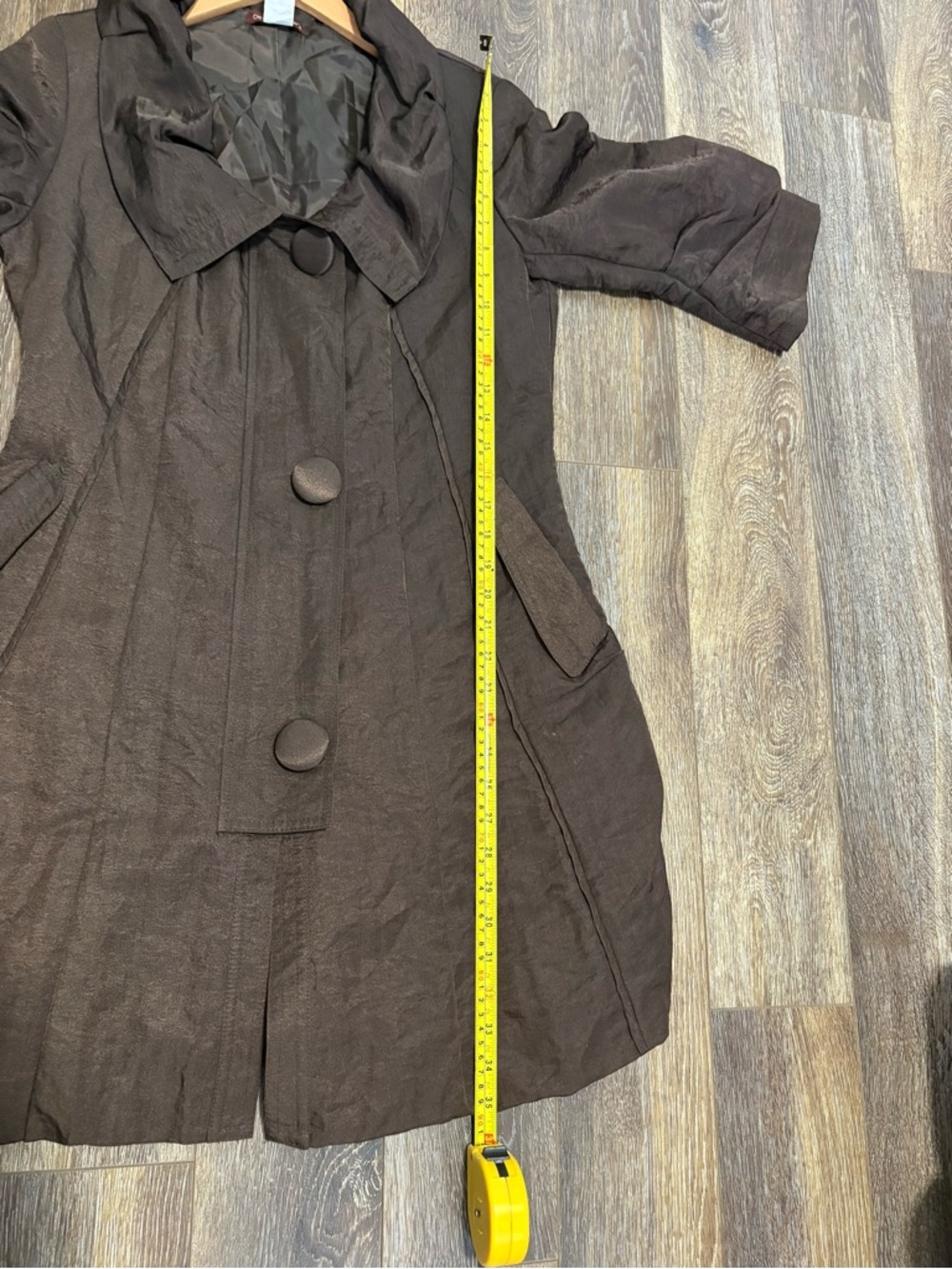 DESIGN TODAY'S Brown Taffeta Semi-Fitted Knee Length Jacket Small - Picture 10 of 12